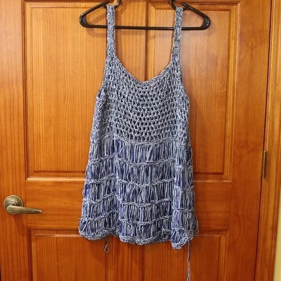 Marilena Chicago Vintage Blue Loose Knit Tank Top Medium Romania - Picture 2 of 10